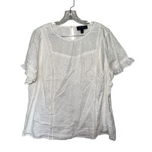 Lane Bryant White Eyelet Blouse Women's size 16 career office festival summer